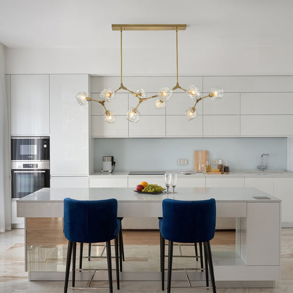 Chandelierias - 10 - Light Modern Ice Glass Cube Branch Linear Chandelier - Chandeliers - Brass - 10 Bulbs