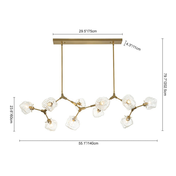 Chandelierias - 10 - Light Modern Ice Glass Cube Branch Linear Chandelier - Chandeliers - Brass - 10 Bulbs