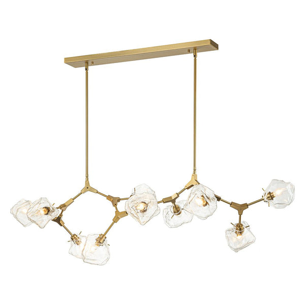 Chandelierias - 10 - Light Modern Ice Glass Cube Branch Linear Chandelier - Chandeliers - Brass - 10 Bulbs