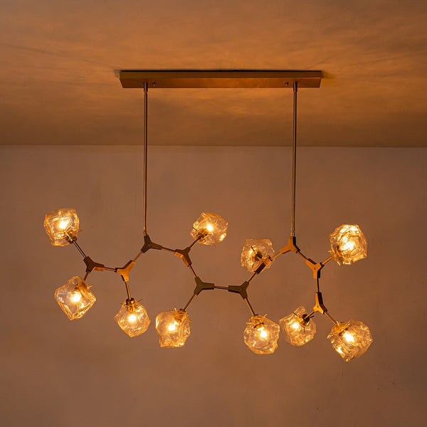 Chandelierias - 10 - Light Modern Ice Glass Cube Branch Linear Chandelier - Chandeliers - Brass - 10 Bulbs