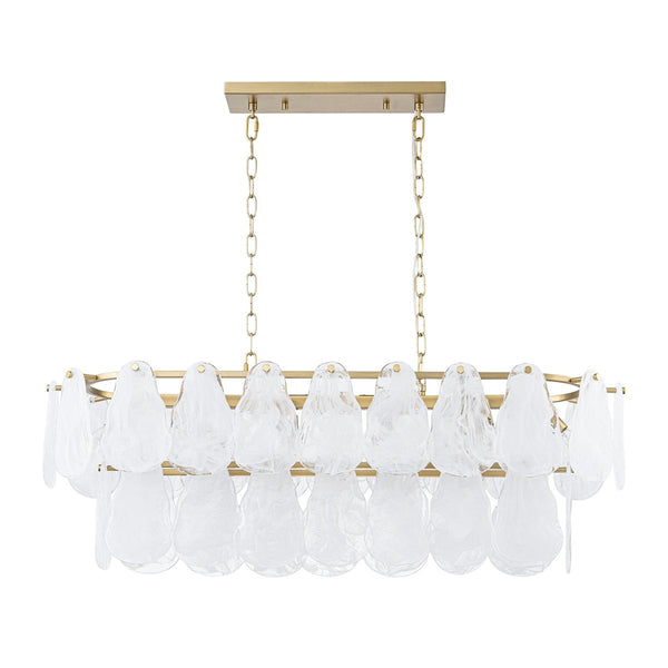 Chandelierias-10-Light White Strie Glass Linear Layered Chandelier-Chandeliers-Brass-