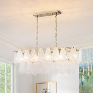 Chandelierias-10-Light White Strie Glass Linear Layered Chandelier-Chandeliers-Brass-