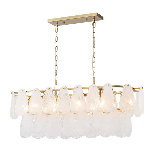 Chandelierias-10-Light White Strie Glass Linear Layered Chandelier-Chandeliers-Brass-