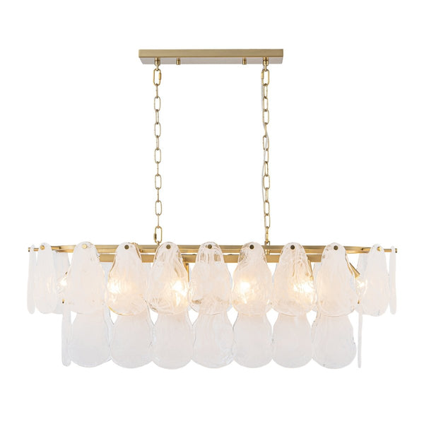 Chandelierias-10-Light White Strie Glass Linear Layered Chandelier-Chandeliers-Brass-