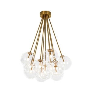 Chandelierias - 11 - Light Clear Glass Globes Cluster Semi - flush Mount - Semi Flush - Brushed Brass - 