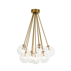 Chandelierias - 11 - Light Clear Glass Globes Cluster Semi - flush Mount - Semi Flush - Brushed Brass - 