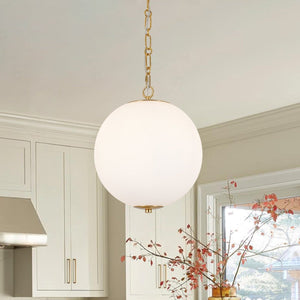 Chandelierias-11.8'' 1-Light Globe Frosted Glass Spherical Pendant-Pendants-Brass-1-Pack
