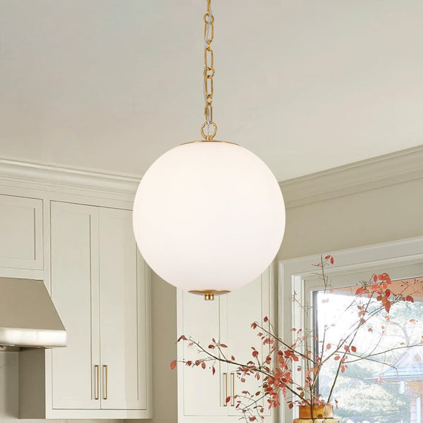 Chandelierias-11.8'' 1-Light Globe Frosted Glass Spherical Pendant-Pendants-Brass-1-Pack