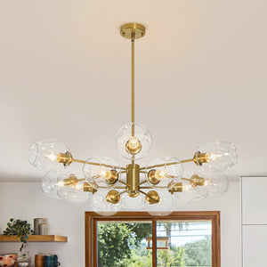 Chandelierias-12-Light Brass Sputnik Clear Dimpled Tulip Glass Tiered Chandelier-Chandeliers-Brass-