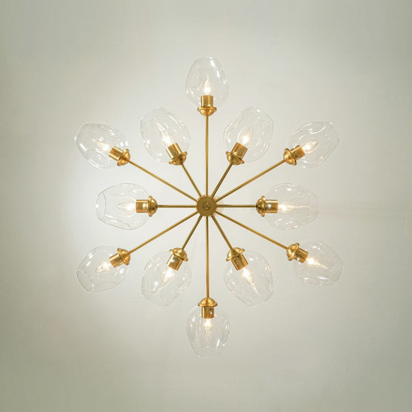 Chandelierias-12-Light Brass Sputnik Clear Dimpled Tulip Glass Tiered Chandelier-Chandeliers-Brass-