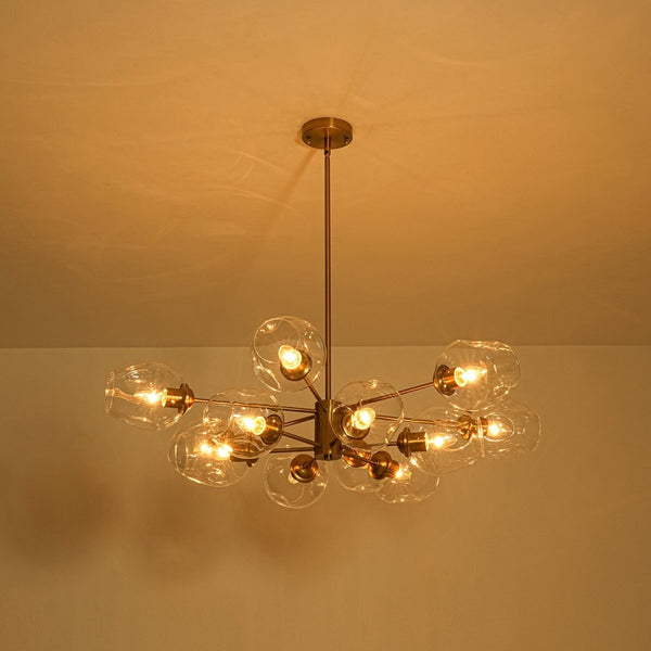 Chandelierias-12-Light Brass Sputnik Clear Dimpled Tulip Glass Tiered Chandelier-Chandeliers-Brass-