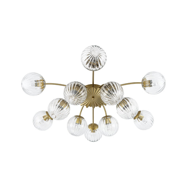 Chandelierias-12-Light Clear Ribbed Bubble Glass Sputnik Semi-flush Mount-Semi Flush-Brass-