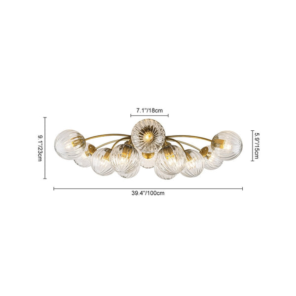 Chandelierias-12-Light Clear Ribbed Bubble Glass Sputnik Semi-flush Mount-Semi Flush-Brass-