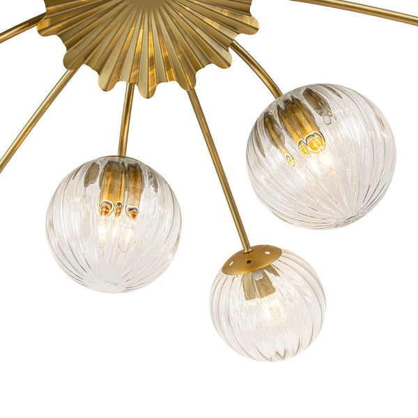 Chandelierias-12-Light Clear Ribbed Bubble Glass Sputnik Semi-flush Mount-Semi Flush-Brass-