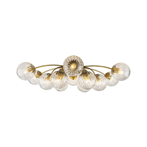 Chandelierias-12-Light Clear Ribbed Bubble Glass Sputnik Semi-flush Mount-Semi Flush-Brass-
