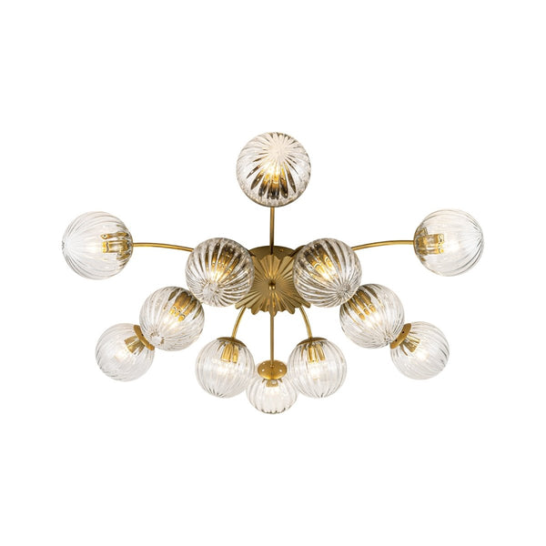 Chandelierias-12-Light Clear Ribbed Bubble Glass Sputnik Semi-flush Mount-Semi Flush-Brass-