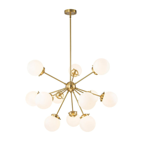 Chandelierias - 12 - Light Frosted Glass Sphere Sputnik Chandelier - Chandeliers - Brass - 