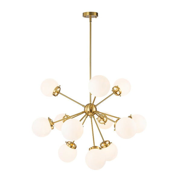 Chandelierias - 12 - Light Frosted Glass Sphere Sputnik Chandelier - Chandeliers - Brass - 