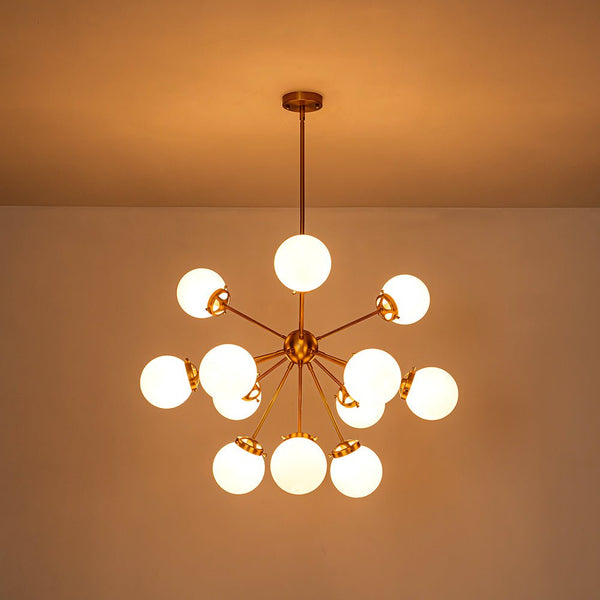 Chandelierias - 12 - Light Frosted Glass Sphere Sputnik Chandelier - Chandeliers - Brass - 