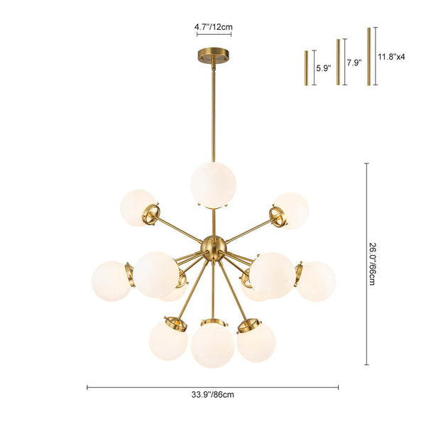 Chandelierias - 12 - Light Frosted Glass Sphere Sputnik Chandelier - Chandeliers - Brass - 