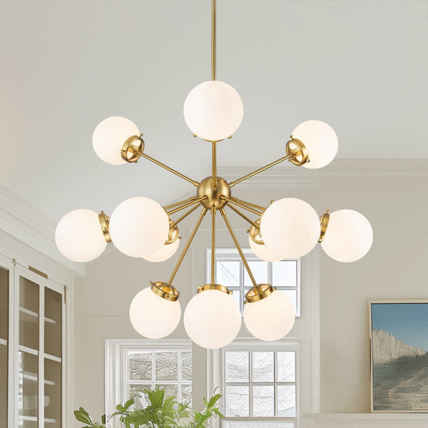 Chandelierias - 12 - Light Frosted Glass Sphere Sputnik Chandelier - Chandeliers - Brass - 