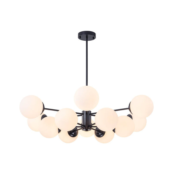 Chandelierias - 12 - Light Modern Decorative Frosted Glass Globe Chandelier - Chandelier - Black - 
