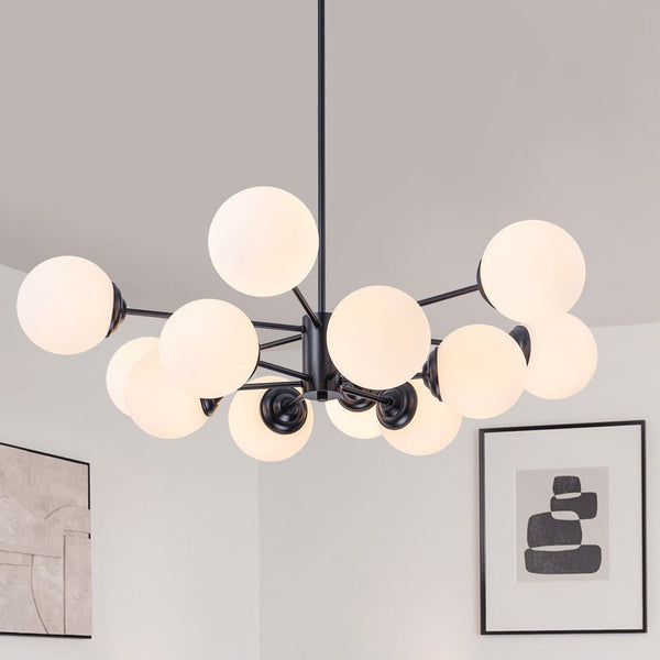 Chandelierias - 12 - Light Modern Decorative Frosted Glass Globe Chandelier - Chandelier - Black - 