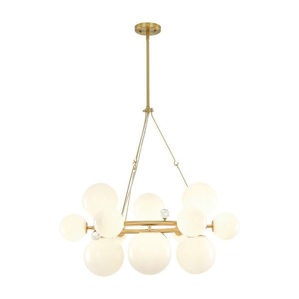 Chandelierias-12-Light Staggered Globe Shiny Glass Circular Chandelier-Chandeliers-Brass-