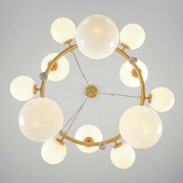 Chandelierias-12-Light Staggered Globe Shiny Glass Circular Chandelier-Chandeliers-Brass-