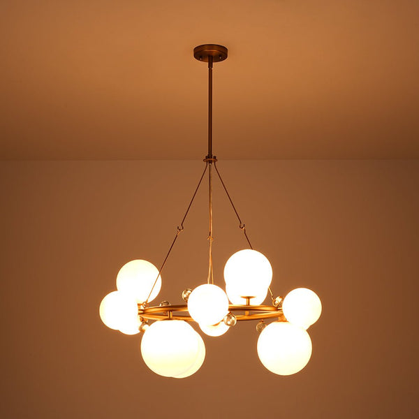 Chandelierias-12-Light Staggered Globe Shiny Glass Circular Chandelier-Chandeliers-Brass-
