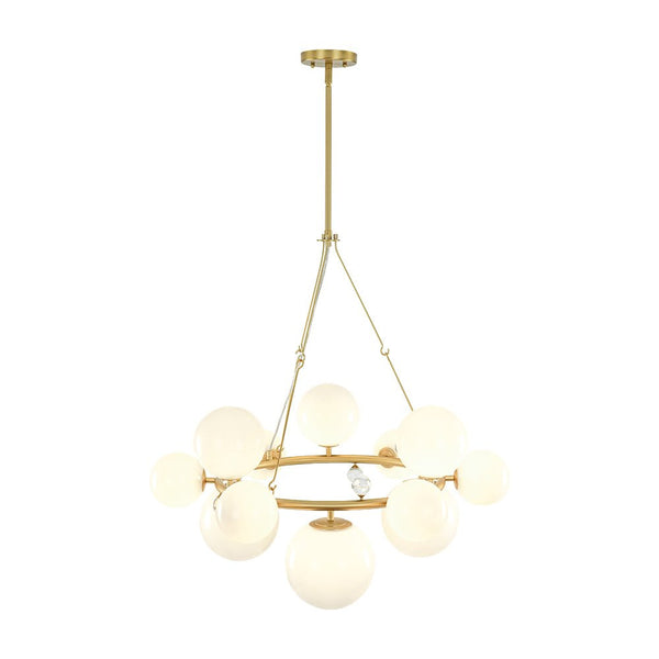 Chandelierias-12-Light Staggered Globe Shiny Glass Circular Chandelier-Chandeliers-Brass-