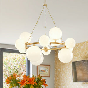 Chandelierias-12-Light Staggered Globe Shiny Glass Circular Chandelier-Chandeliers-Brass-