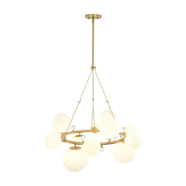Chandelierias-12-Light Staggered Globe Shiny Glass Circular Chandelier-Chandeliers-Brass-