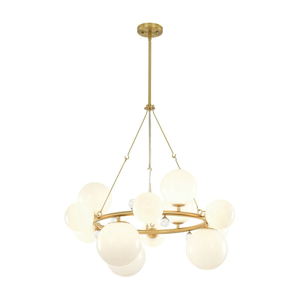Chandelierias-12-Light Staggered Globe Shiny Glass Circular Chandelier-Chandeliers-Brass-