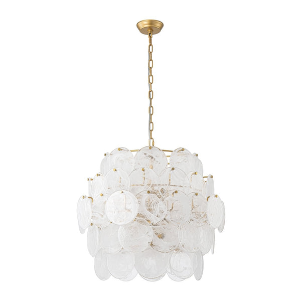 Chandelierias-12-Light Strie Glass Disc Layered Cascade Chandelier-Chandeliers-White Clouds-