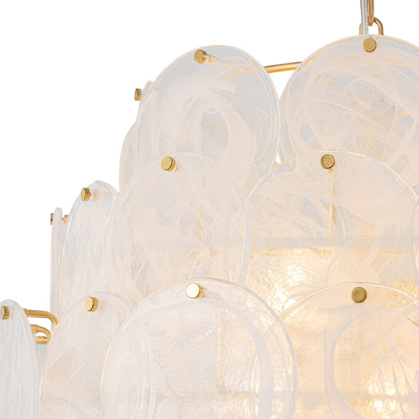 Chandelierias-12-Light Strie Glass Disc Layered Cascade Chandelier-Chandeliers-White Clouds-