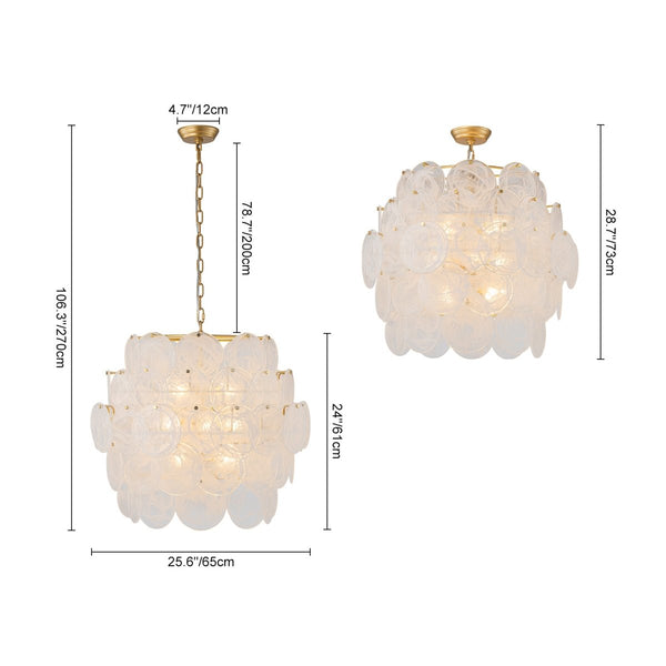 Chandelierias-12-Light Strie Glass Disc Layered Cascade Chandelier-Chandeliers-White Clouds-