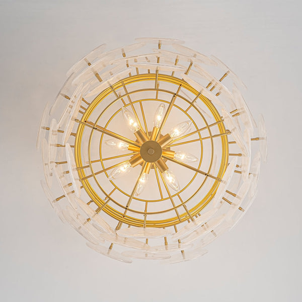 Chandelierias-12-Light Strie Glass Disc Layered Cascade Chandelier-Chandeliers-White Clouds-