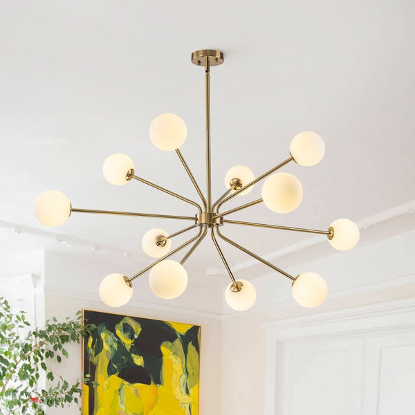 Chandelierias-12-Light Sunburst Frosted Glass Sputnik Chandelier-Chandeliers-Brass-