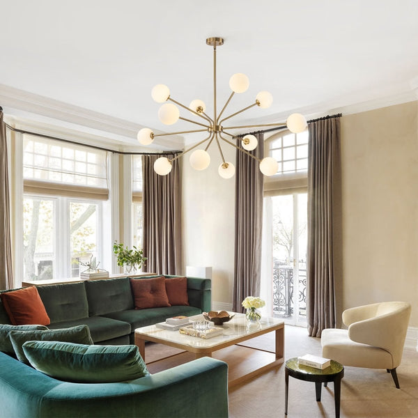 Chandelierias-12-Light Sunburst Frosted Glass Sputnik Chandelier-Chandeliers-Brass-