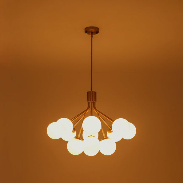 Chandelierias-12-Light Sunburst Frosted Opal Glass Tiered Chandelier-Chandeliers-Brass-