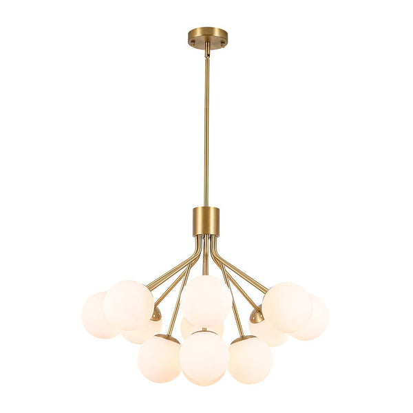Chandelierias-12-Light Sunburst Frosted Opal Glass Tiered Chandelier-Chandeliers-Brass-