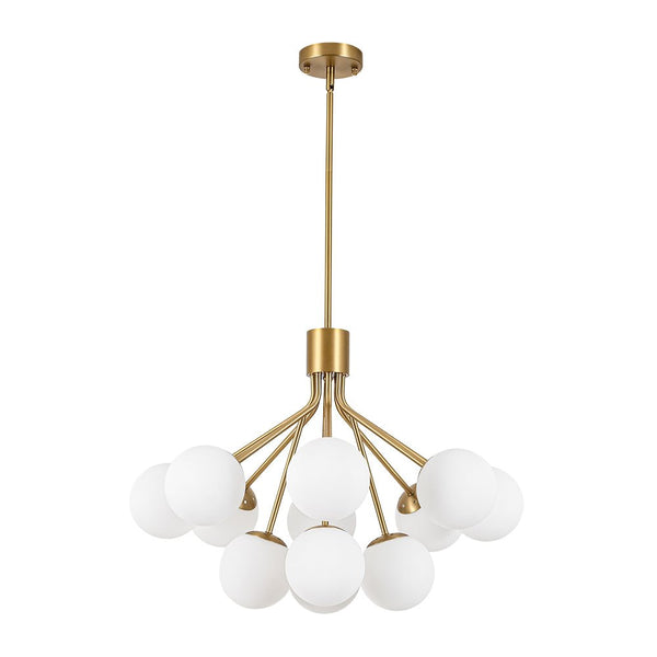 Chandelierias-12-Light Sunburst Frosted Opal Glass Tiered Chandelier-Chandeliers-Brass-