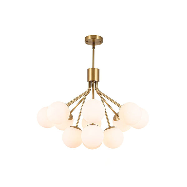 Chandelierias-12-Light Sunburst Frosted Opal Glass Tiered Chandelier-Chandeliers-Brass-