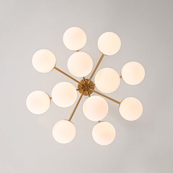 Chandelierias-12-Light Sunburst Frosted Opal Glass Tiered Chandelier-Chandeliers-Brass-