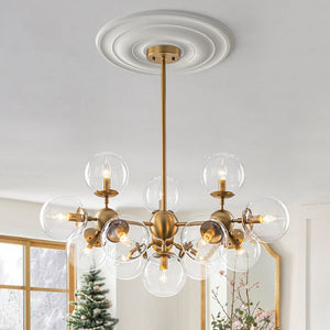 Chandelierias - 13 - Light Mid - century Molecular Clear Glass Branch Chandelier - Chandeliers - Brass - 