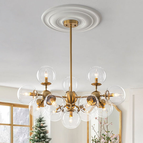 Chandelierias - 13 - Light Mid - century Molecular Clear Glass Branch Chandelier - Chandeliers - Brass - 