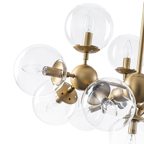 Chandelierias - 13 - Light Mid - century Molecular Clear Glass Branch Chandelier - Chandeliers - Brass - 