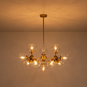 Chandelierias - 13 - Light Mid - century Molecular Clear Glass Branch Chandelier - Chandeliers - Brass - 