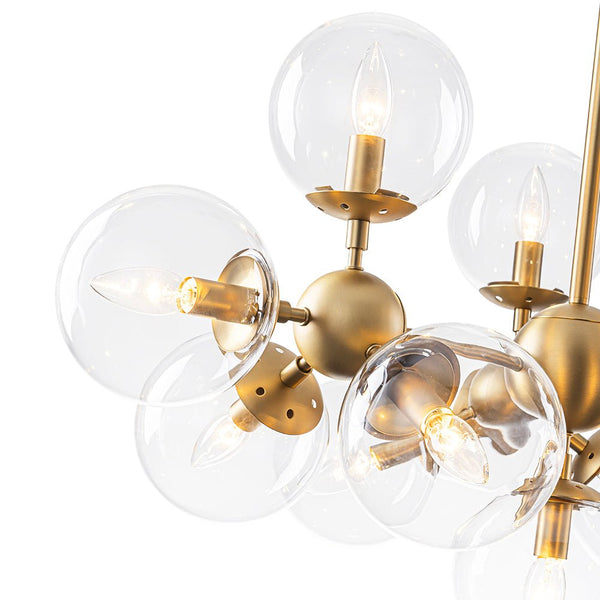 Chandelierias - 13 - Light Mid - century Molecular Clear Glass Branch Chandelier - Chandeliers - Brass - 